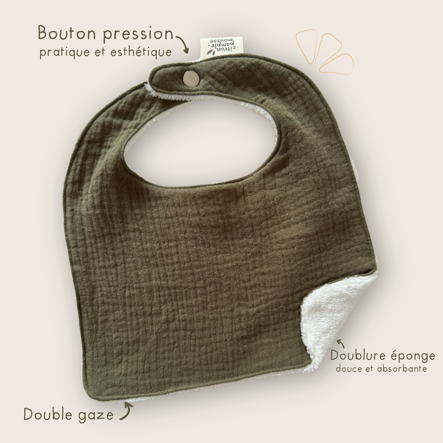 bavoir bébé double gaze coton absorbant kaki