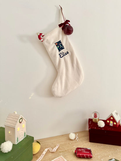 Chaussette de Noël personnalisée – Broderie prénom – Fait main en France