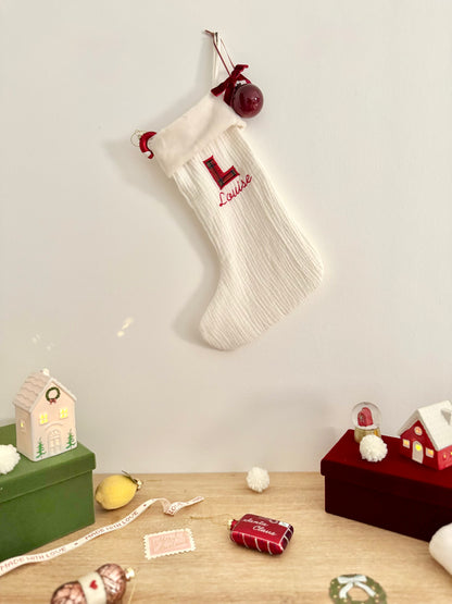 Chaussette de Noël personnalisée – Broderie prénom – Fait main en France