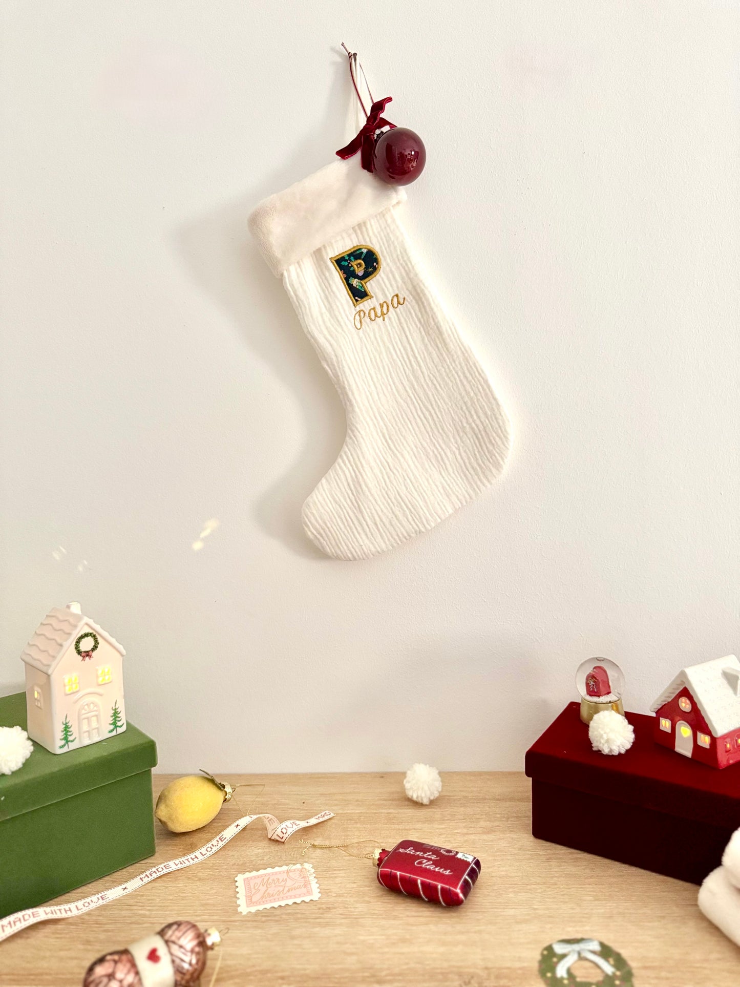 Chaussette de Noël personnalisée – Broderie prénom – Fait main en France