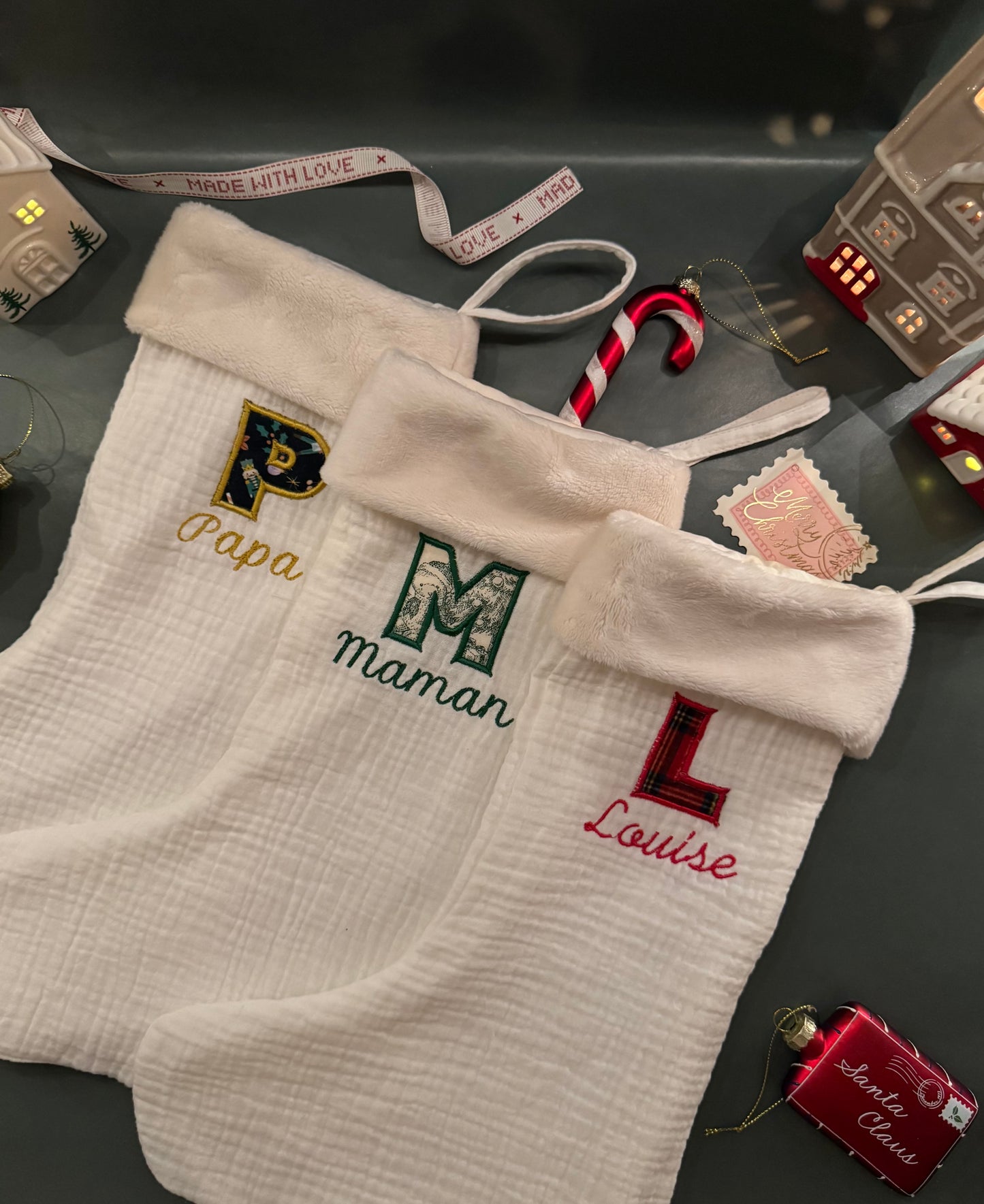 Chaussette de Noël personnalisée – Broderie prénom – Fait main en France