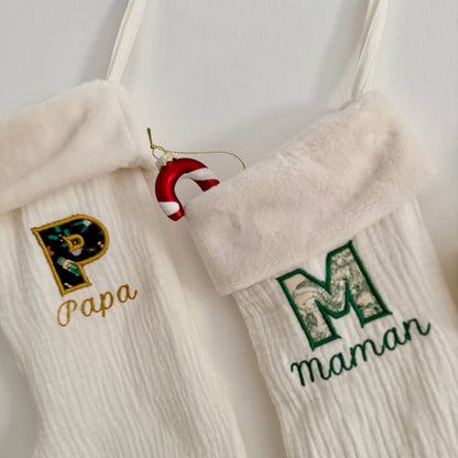 Chaussette de Noël personnalisée – Broderie prénom – Fait main en France