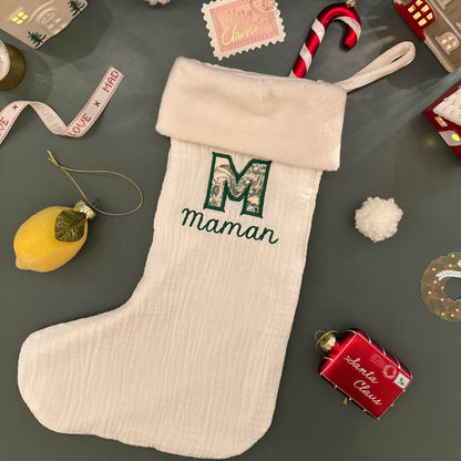 Chaussette de Noël personnalisée – Broderie prénom – Fait main en France