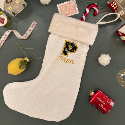 Chaussette de Noël personnalisée – Broderie prénom – Fait main en France