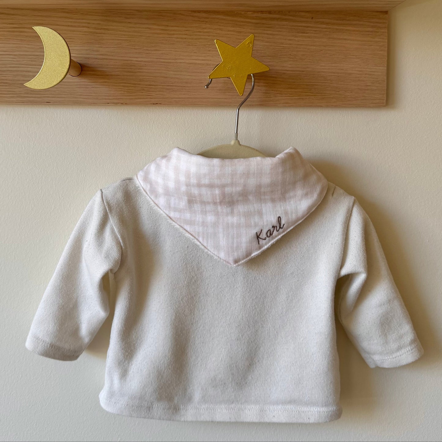 bavoir bébé bandana doublé en éponge, double gaze coton vichy beige