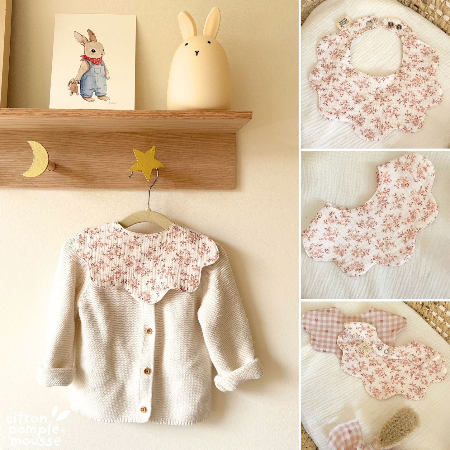 Bavoir col fleur bébé | Double gaze ou éponge