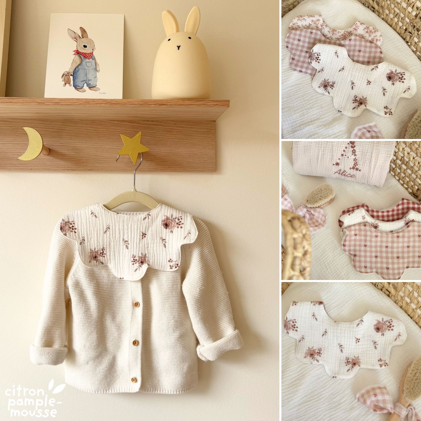 Bavoir col fleur bébé | Double gaze ou éponge