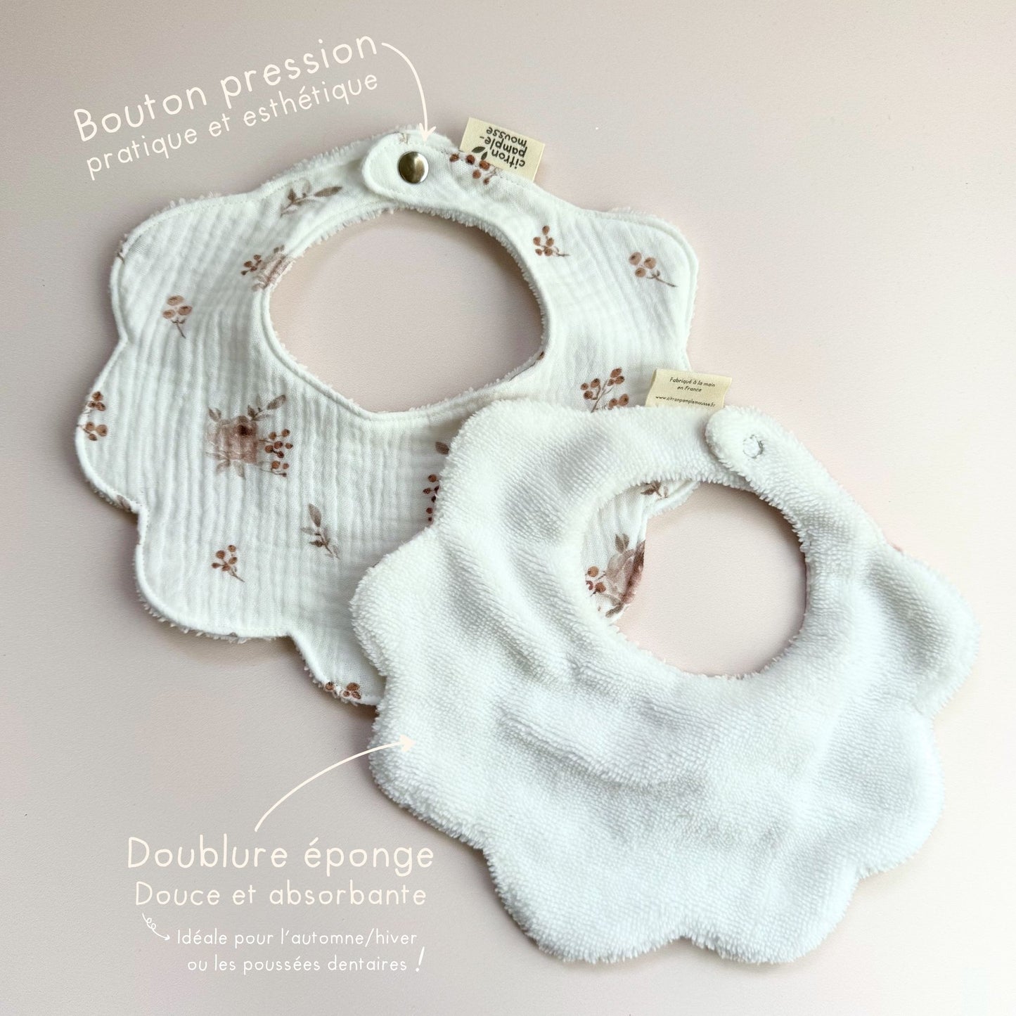 Bavoir col fleur bébé | Double gaze ou éponge