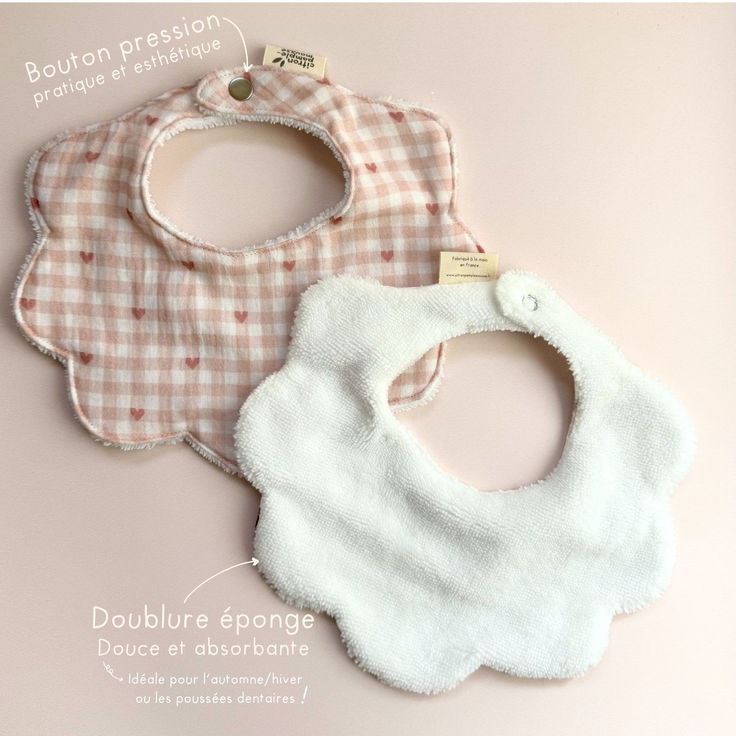 Bavoir col fleur bébé | Double gaze ou éponge