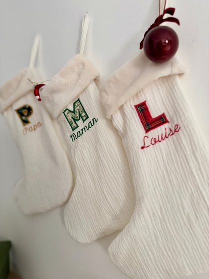 Chaussette de Noël personnalisée – Broderie prénom – Fait main en France