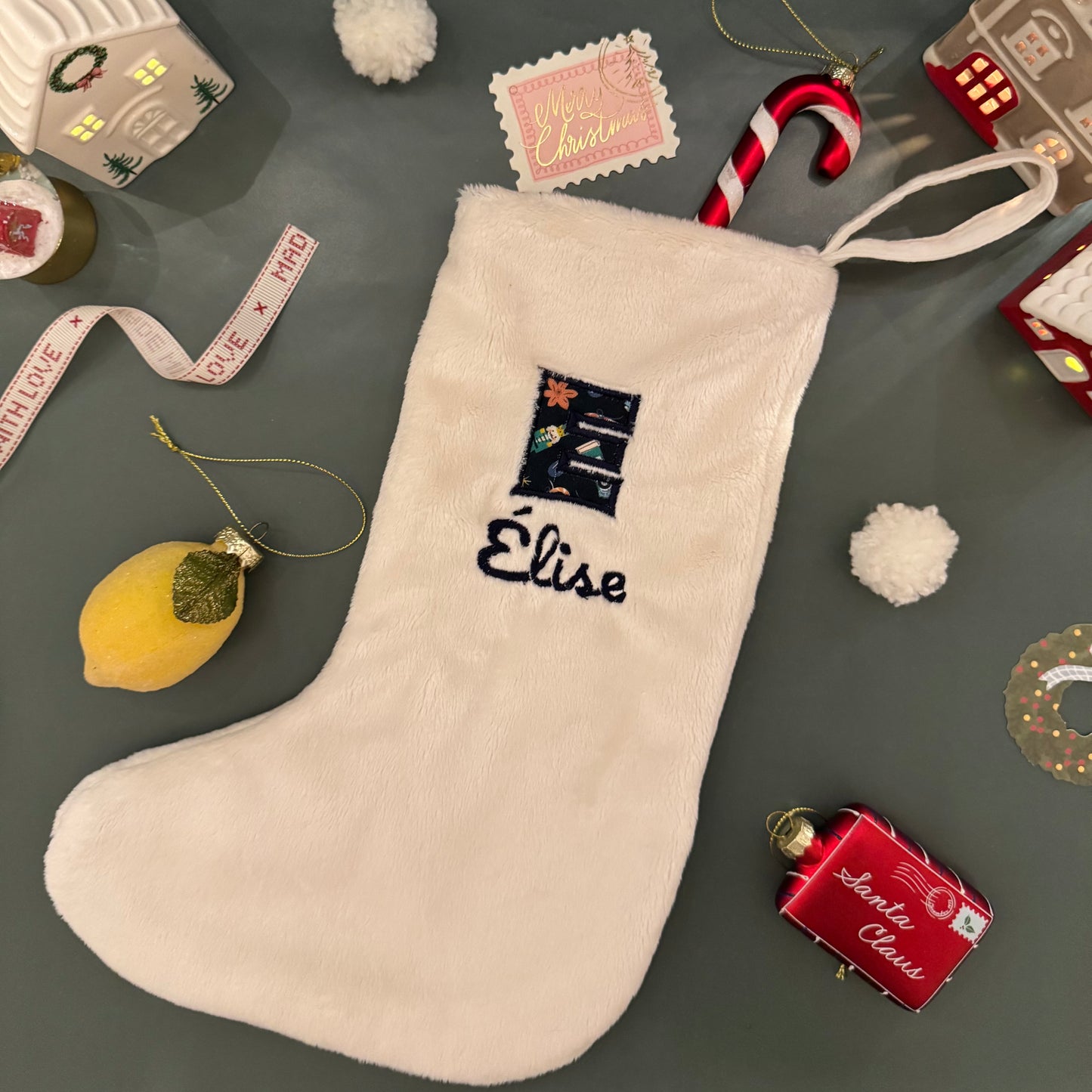 Chaussette de Noël personnalisée – Broderie prénom – Fait main en France