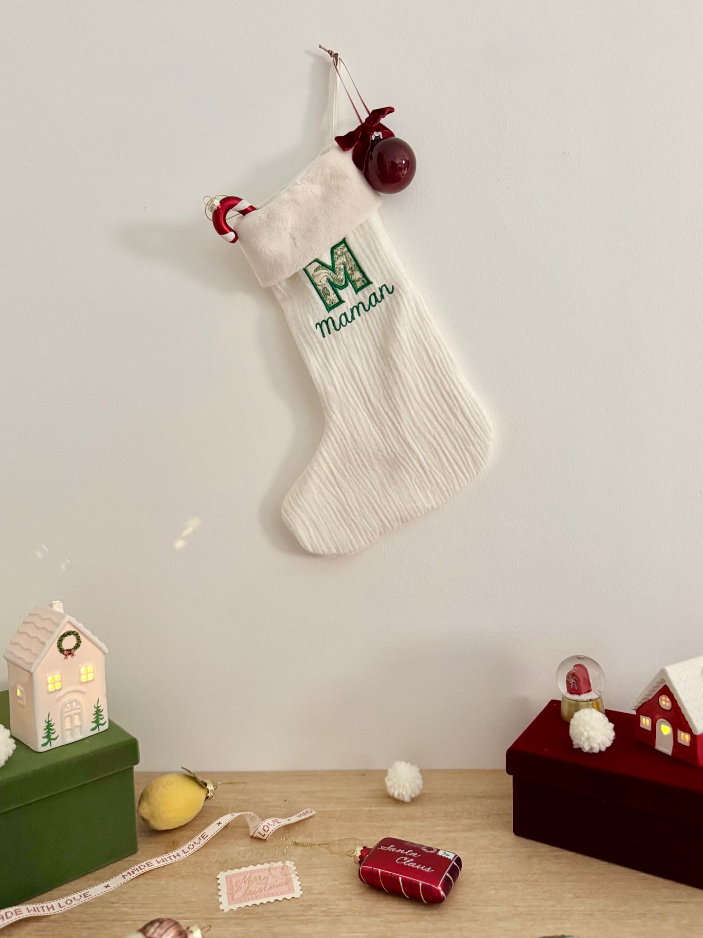 Chaussette de Noël personnalisée – Broderie prénom – Fait main en France