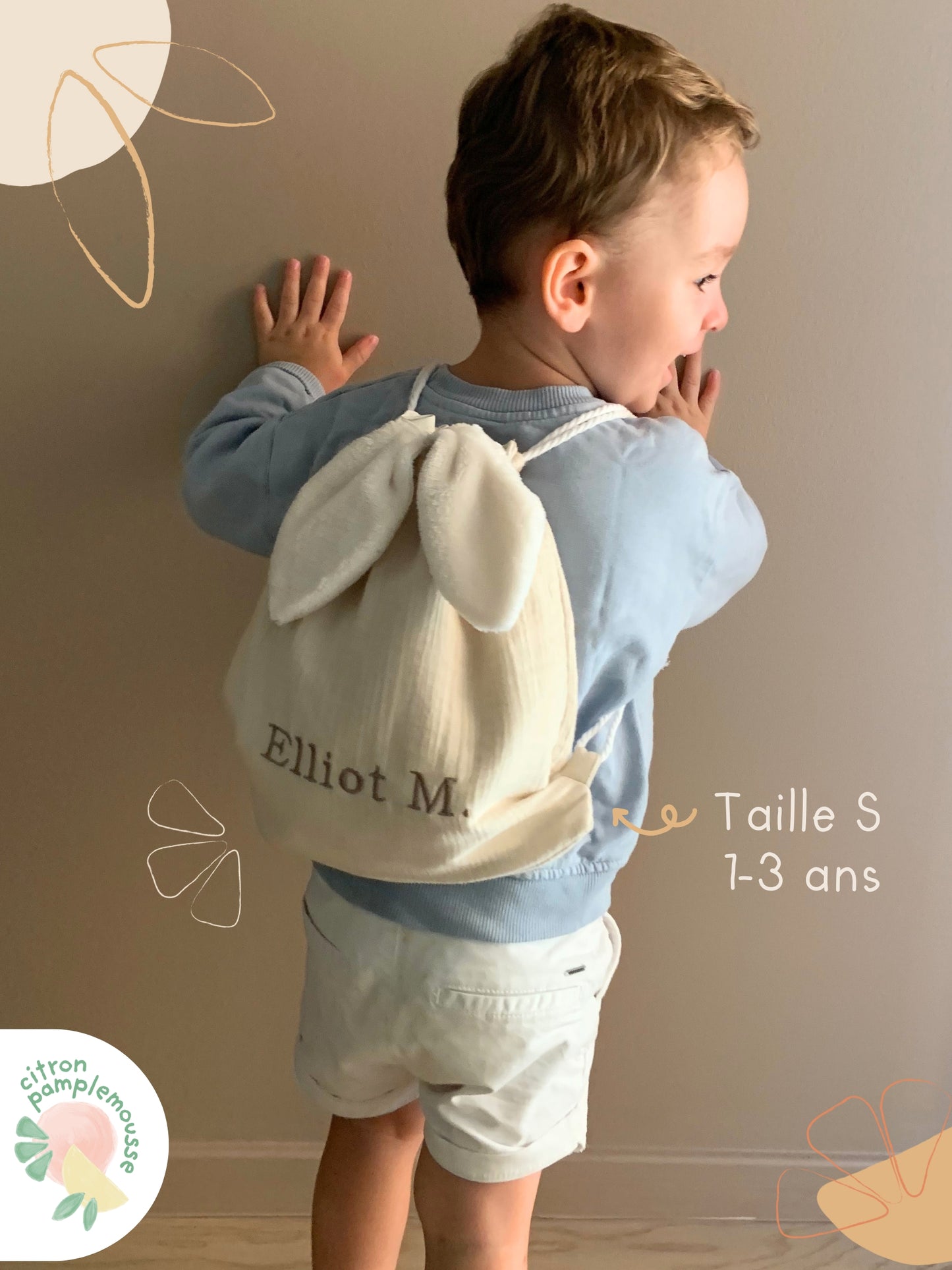 Sac à dos lapin personnalisé sur mesure - Taille S (1-3ans)