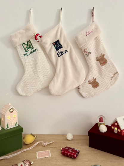 Chaussette de Noël personnalisée – Broderie prénom – Fait main en France