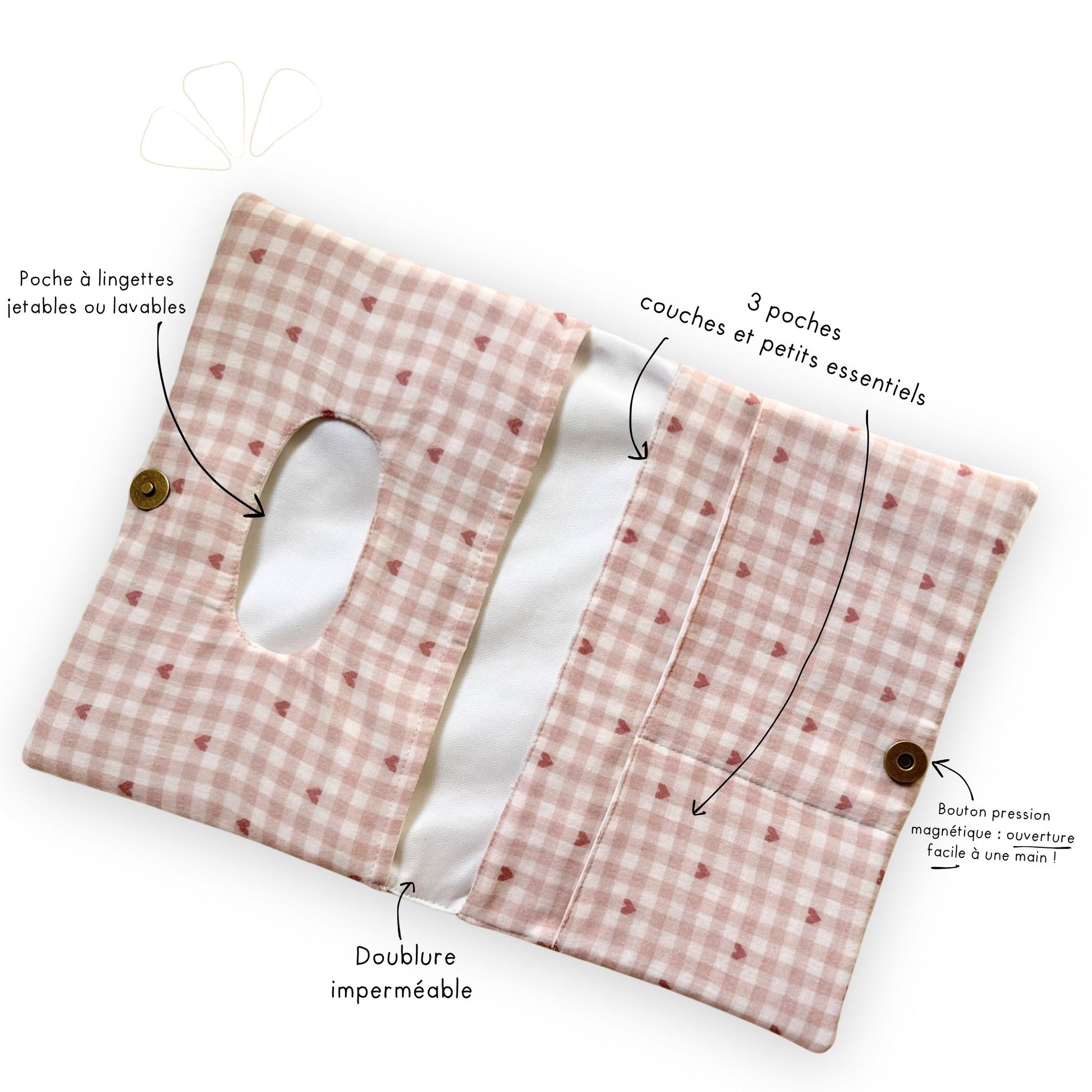 pochette à langer double gaze vichy coeur cadeau bébé fille